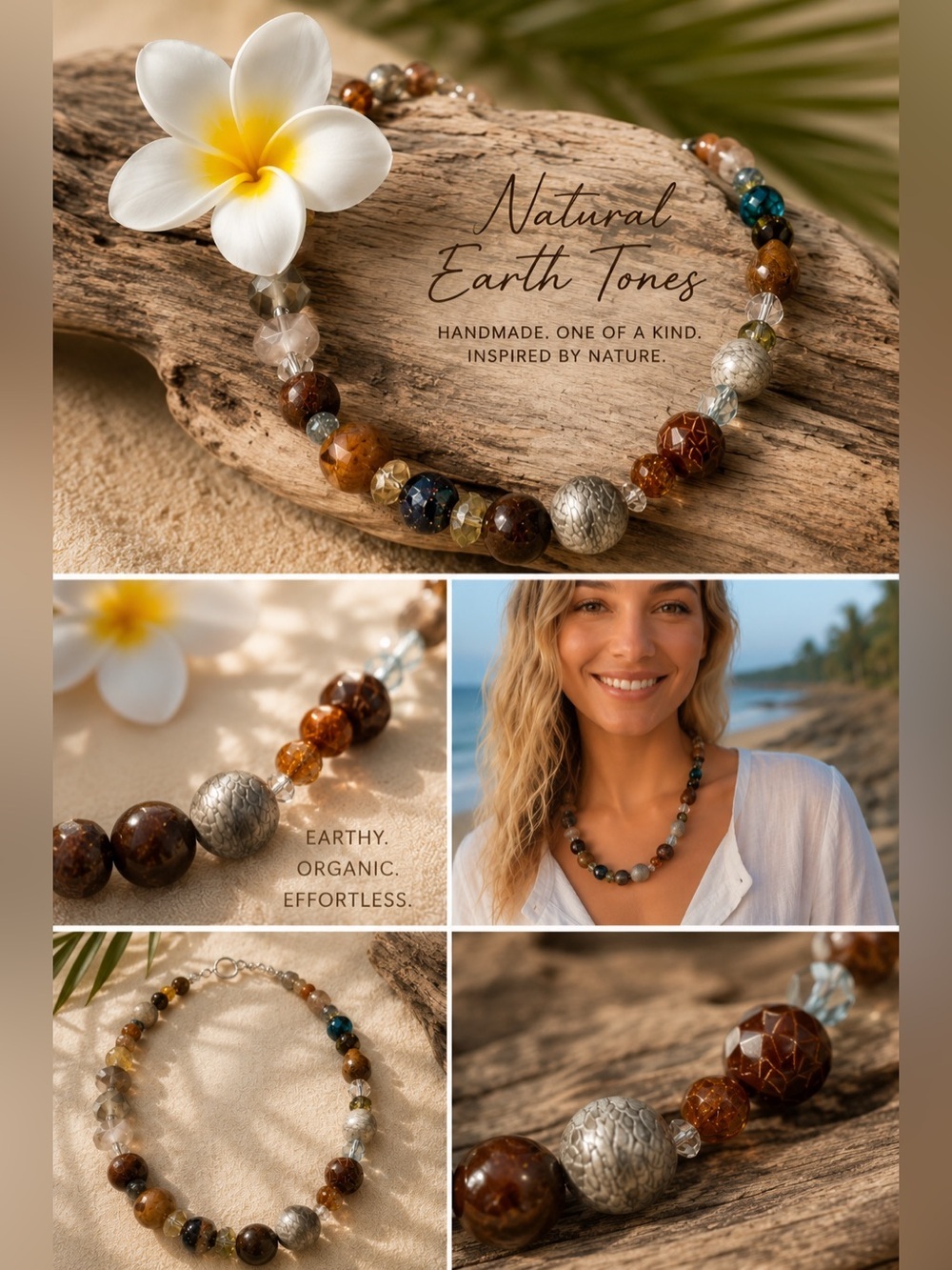 Multi-Colored Beaded Women's Necklace - Natural Earth Tones